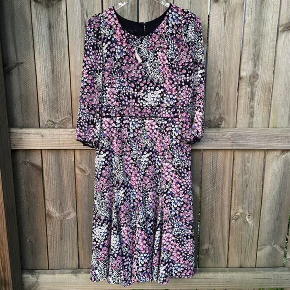 Talbots Floral Flowy Midi Dress Long Sleeve A-Line Timeless Feminine Size 8 NWT